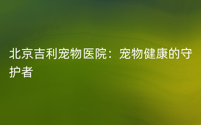 北京吉利宠物医院：宠物健康的守护者