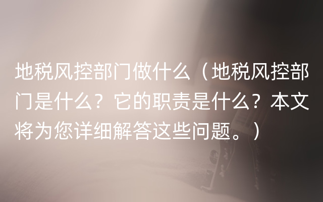 地税风控部门做什么（地税风控部门是什么？它的职责是什么？本文将为您详细解答这些问