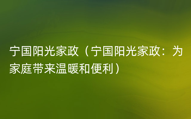 宁国阳光家政（宁国阳光家政：为家庭带来温暖和便