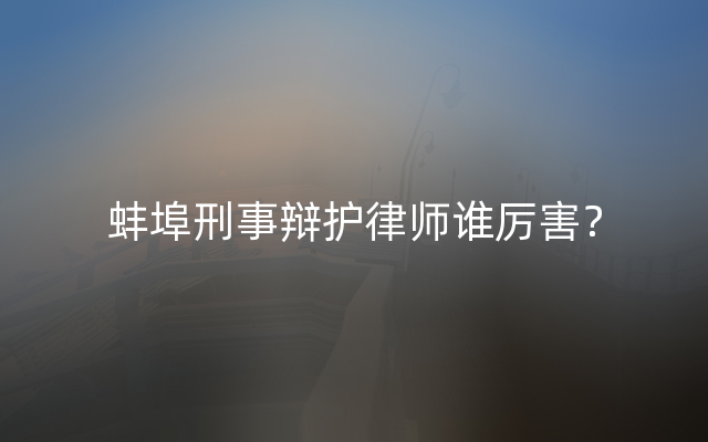 蚌埠刑事辩护律师谁厉害？