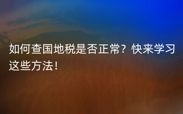 如何查国地税是否正常？快来学习这些方法！