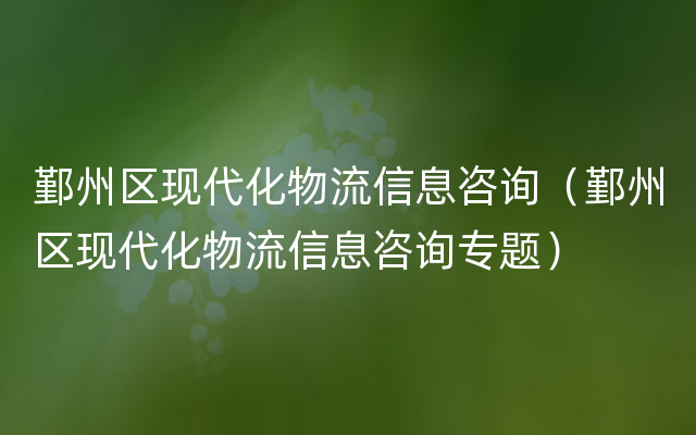 鄞州区现代化物流信息咨询（鄞州区现代化物流信息咨询专题）