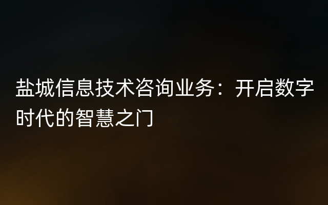 盐城信息技术咨询业务：开启数字时代的智慧之门