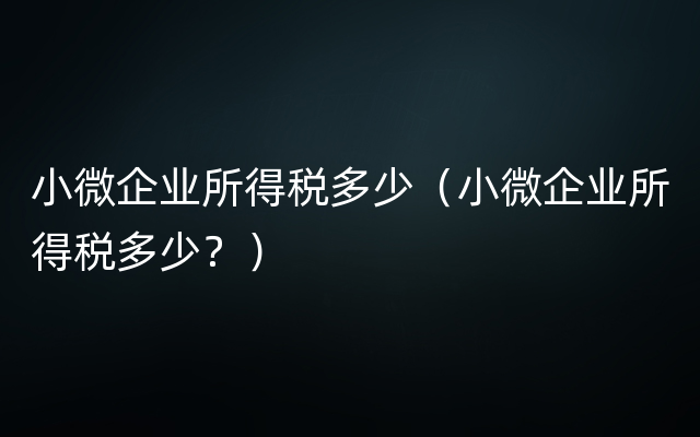 小微企业所得税多少（小微企业所得税多少？）