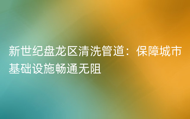 新世纪盘龙区清洗管道：保障城市基础设施畅通无阻