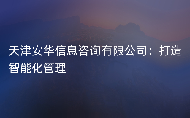 天津安华信息咨询有限公司：打造智能化管理