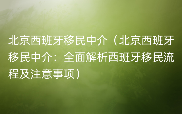 北京西班牙移民中介（北京西班牙移民中介：全面解析西班牙移民流程及注意事项）