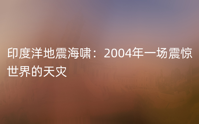 印度洋地震海啸：2004年一场震惊世界的天灾