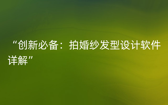 “创新必备：拍婚纱发型设计软件详解”