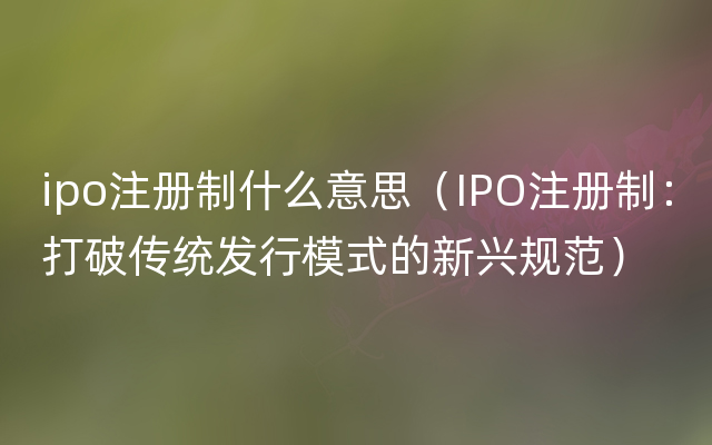 ipo注册制什么意思（IPO注册制：打破传统发行模式的新兴规范）