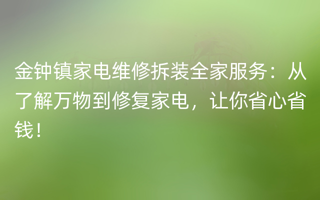 金钟镇家电维修拆装全家服务：从了解万物到修复家电，让你省心省钱！