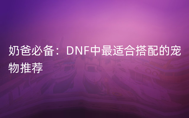 奶爸必备：DNF中最适合搭配的宠物推荐