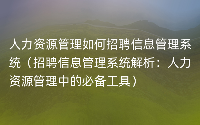 人力资源管理如何招聘信息管理系统（招聘信息管理系统解析：人力资源管理中的必备工具