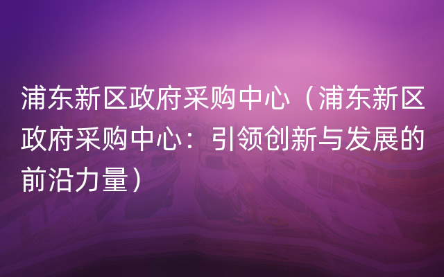 浦东新区政府采购中心（浦东新区政府采购中心：引领创新与发展的前沿力量）