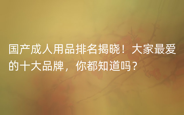 国产成人用品排名揭晓！大家最爱的十大品牌，你都知道吗？