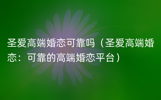 圣爱高端婚恋可靠吗（圣爱高端婚恋：可靠的高端婚恋平台）