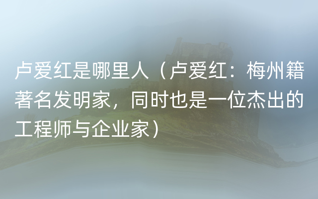 卢爱红是哪里人（卢爱红：梅州籍著名发明家，同时也是一位杰出的工程师与企业家）