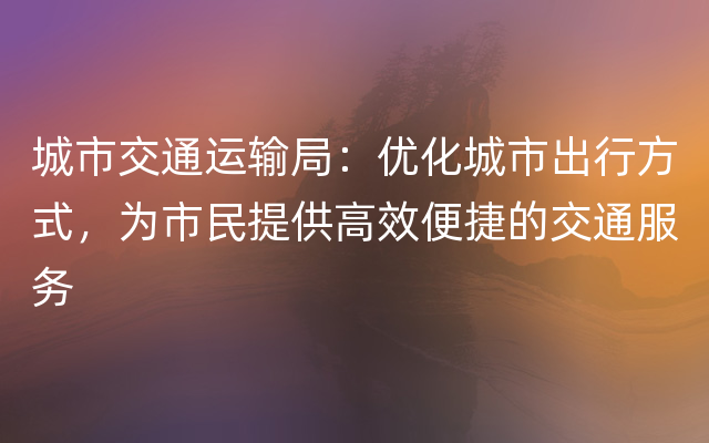 城市交通运输局：优化城市出行方式，为市民提供高效便捷的交通服务